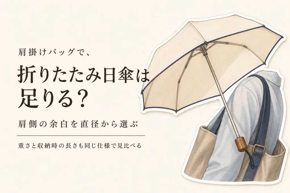 秋口に毎日持ち歩く大きめ折りたたみ日傘｜肩掛けバッグ側の余白を直径・重さで選ぶ