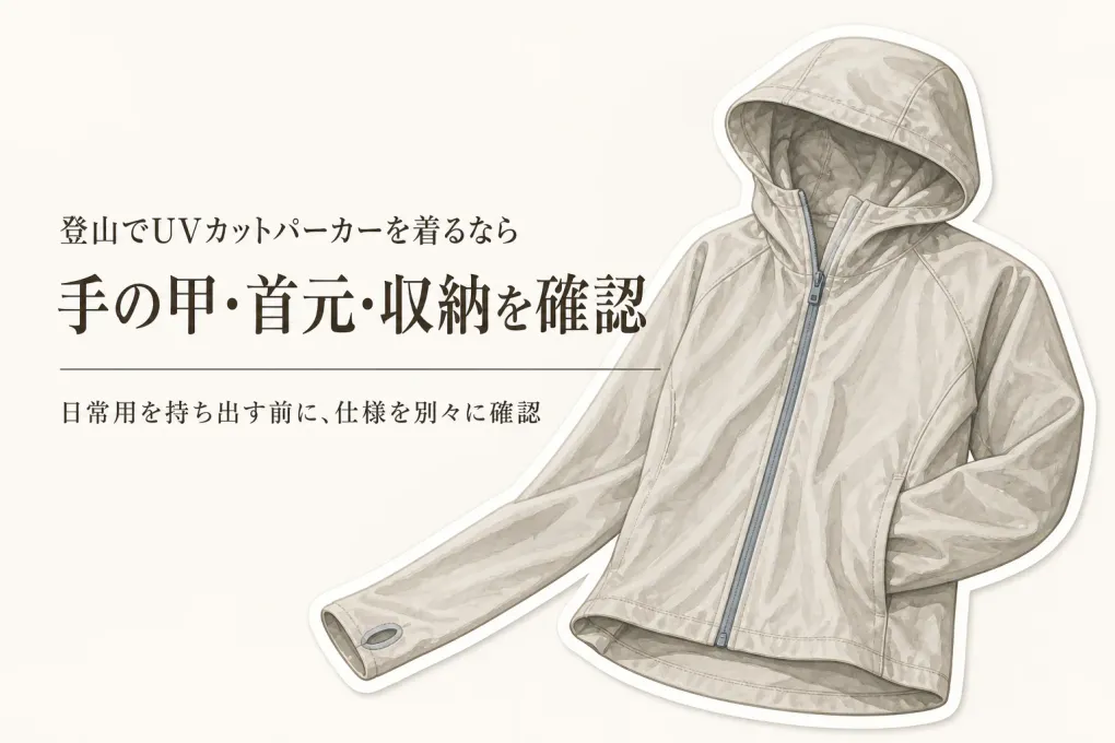残暑から秋口の登山用UVカットパーカー｜手の甲・首元・ザックでの持ち運びを確認