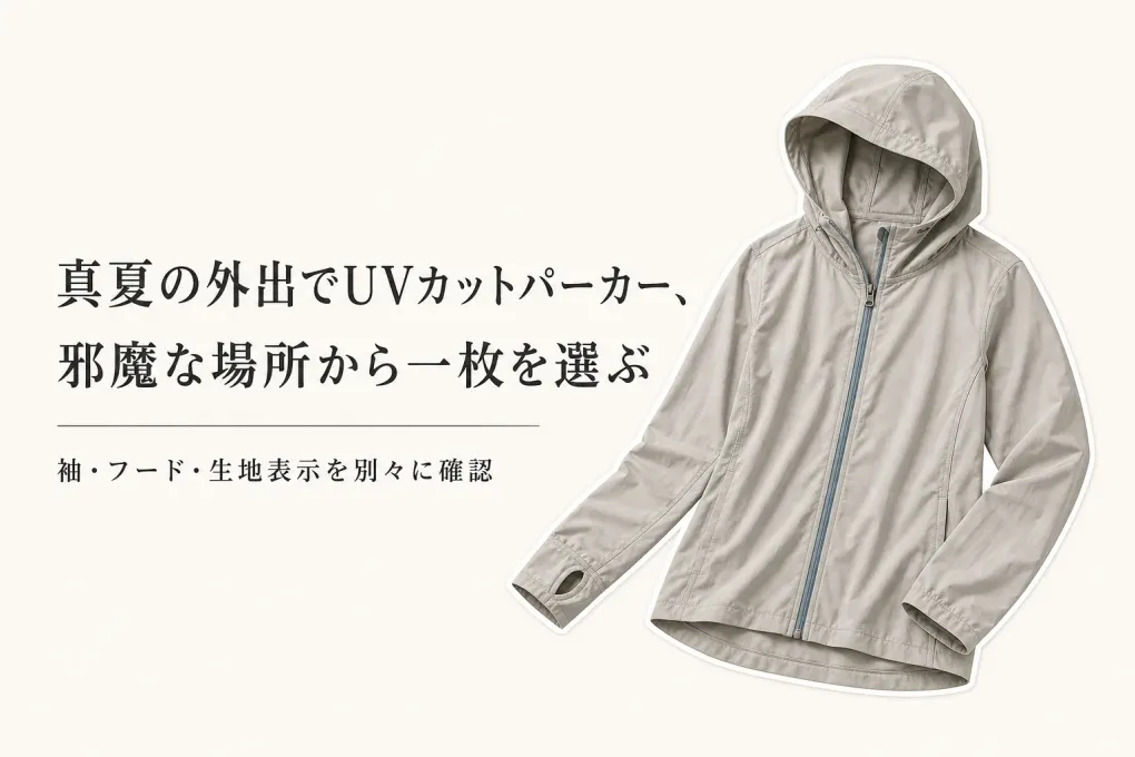 楽天でレビュー数が多いUVカットパーカーを比較｜真夏に長袖が邪魔になりにくい袖・フード・生地表示